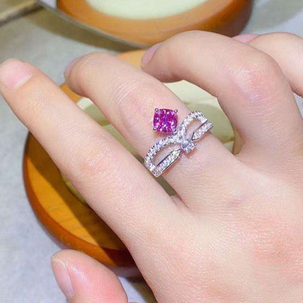 Glistening Moissanite and Zircon Accented Sterling Silver Ring: Timeless Glamour - Très Elite