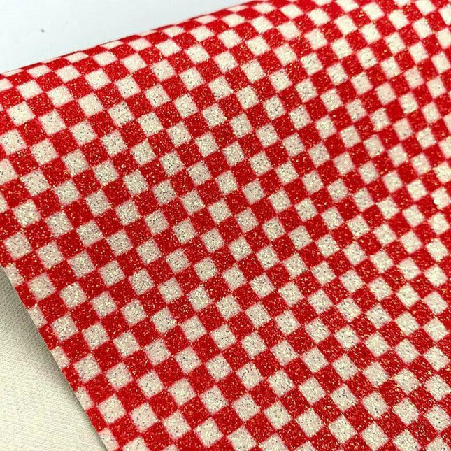 Glittering Black and White Plaid Faux Leather Crafting Fabric