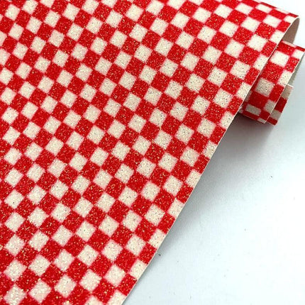 Glittering Black and White Plaid Faux Leather Crafting Fabric - Très Elite