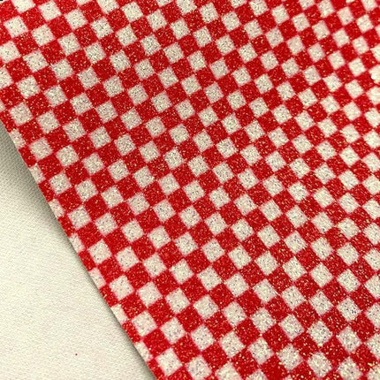 Glittering Black and White Plaid Faux Leather Crafting Fabric - Très Elite