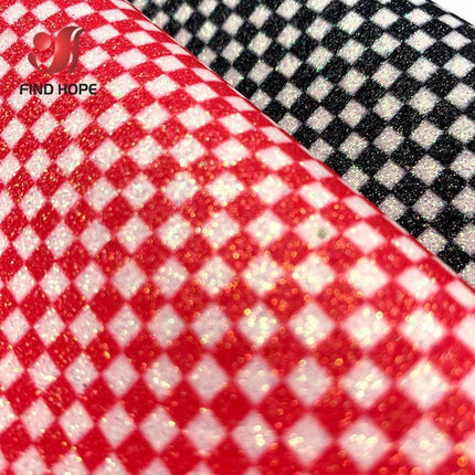 Glittering Black and White Plaid Faux Leather Crafting Fabric - Très Elite