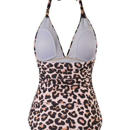 Golden Elegance | Plunging Neckline Halter Swimsuit for Women - Très Elite