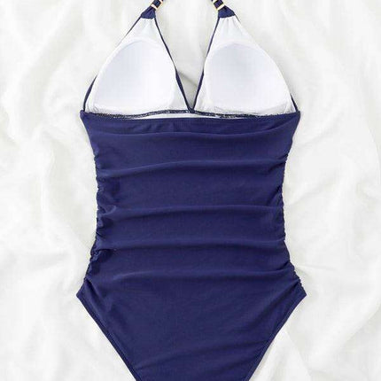 Golden Elegance | Plunging Neckline Halter Swimsuit for Women - Très Elite