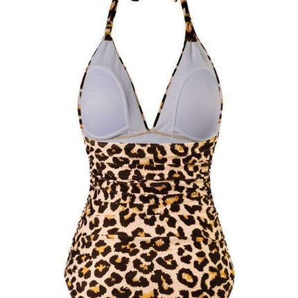 Golden Elegance | Plunging Neckline Halter Swimsuit for Women - Très Elite
