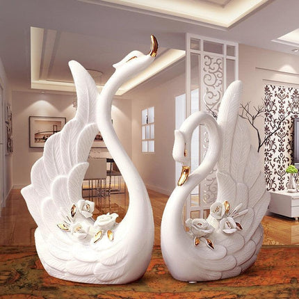 Graceful Swan Couple Ceramic Art Pieces: Handcrafted Elegance for Your Home - Très Elite