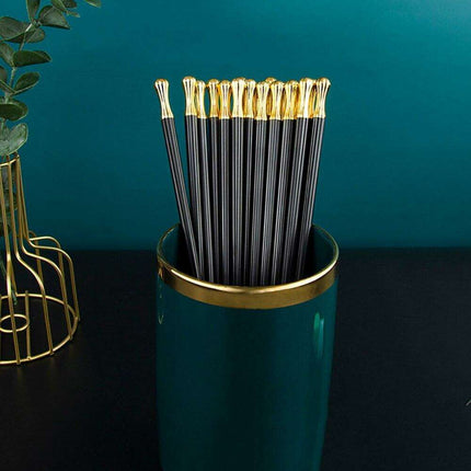 Elegant Dark Green & Gold Decorative Alloy Chopsticks Set - 10 Pairs