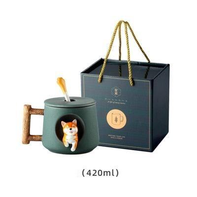 Charming Shiba Inu Akita Dog Ceramic Mug & Spoon Set - 420ml for Stylish Sipping