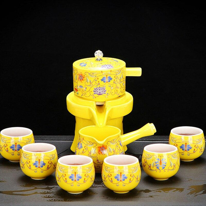 Sophisticated Rotating Ceramic Tea Set with Anti-Scald Protection