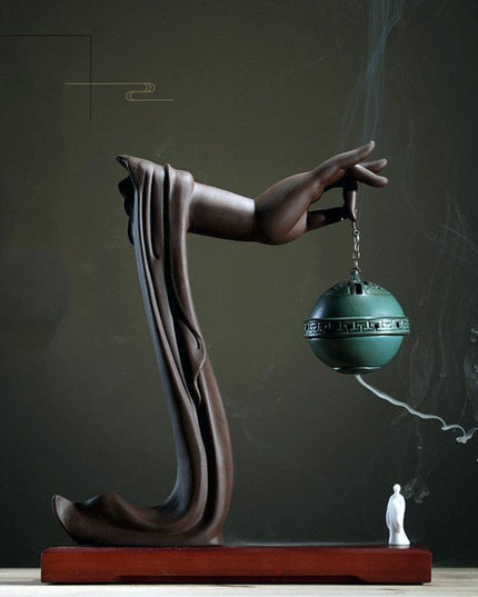 Serene Buddha Hand Ceramic Backflow Incense Holder for Tranquil Spaces