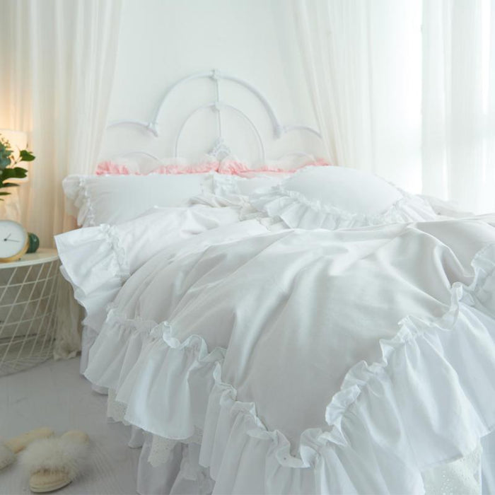 Enchanting White Lace Ruffle Princess Bedding Set