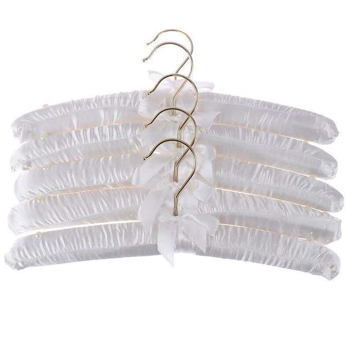 Elevate Your Closet with 5 Deluxe Beige/White Satin Padded Hangers for Garment Care