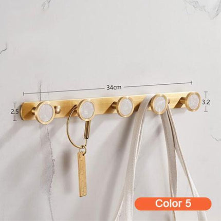 Elegant Luxe Gold Brass Wall Hook Rack with 5 Sturdy Hooks - Stylish Storage Solution