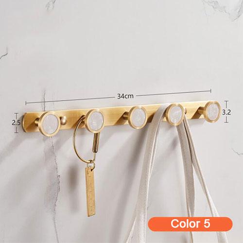 Wall Mounted Brass Hanger with 5 Hooks - Gold