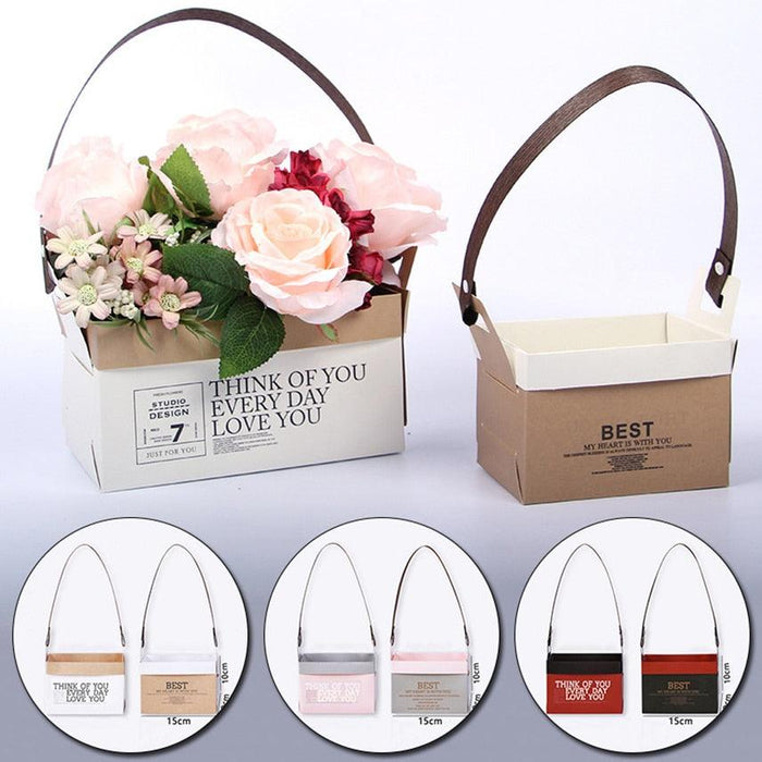 Elegant Portable Floral Gift Box with Waterproof Cover and Dual-Sided Print
