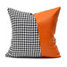 Luxurious Botanical Grid Cushion Cover: Elegant Black & White Design with Orange Accent