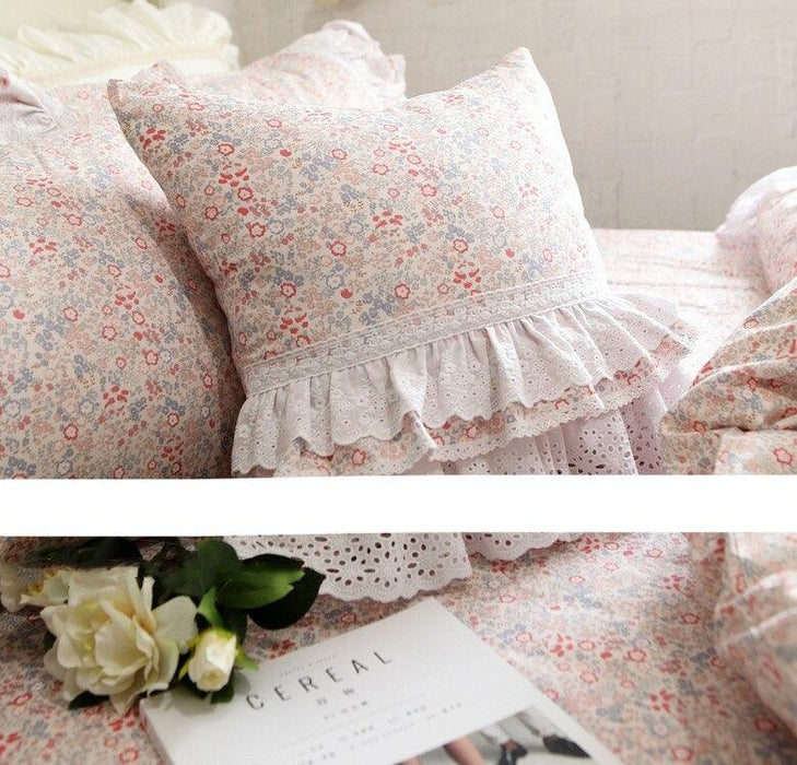 Lace Ruffle Cotton Cushion Cover with Floral Print