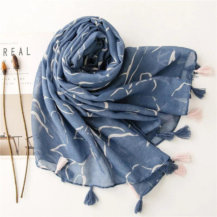 Blue and White Porcelain Print Cashmere Blend Shawl Wrap - Timeless Elegance for All Occasions