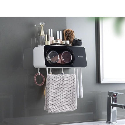 Eco-Friendly Wall-Mounted Bathroom Organizer with Towel Hooks - Smart Storage Solution