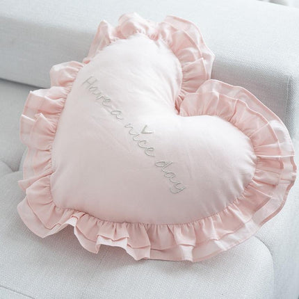Romantic Heart Ruffle Cotton Pillow - Elegant Accent Cushion for Home Decor