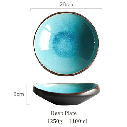 Stunning Blue Ice Cracking Glaze Ceramic Dinnerware - Set of 4 Plates