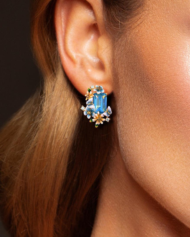 Mesmerizing Blue Stone Butterfly Earrings with Gold Accents - Sterling Silver Elegance