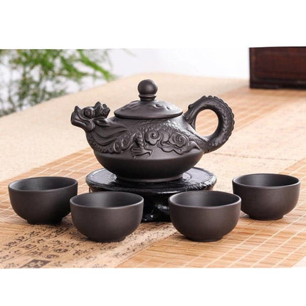 Elegant Yixing Dragon Purple Clay Tea Set - A Tribute to Traditional Kung Fu Tea Craftsmanship