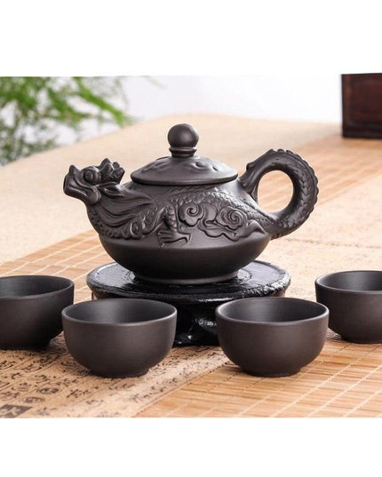 Elegant Yixing Dragon Purple Clay Tea Set - A Tribute to Traditional Kung Fu Tea Craftsmanship