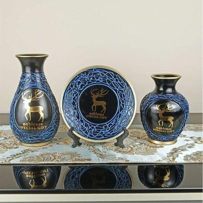 Elegant European Trio: 3D Ceramic Vase Collection for Chic Home Styling