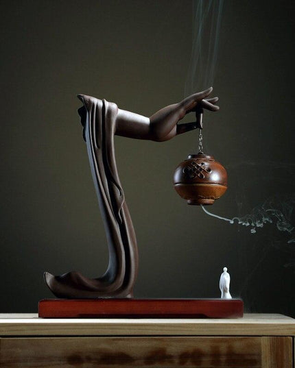 Serene Buddha Hand Ceramic Backflow Incense Holder for Tranquil Spaces