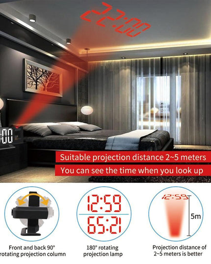 Stylish LED Projection Alarm Clock with Integrated Temperature Indicator - A Contemporary Organization Essential