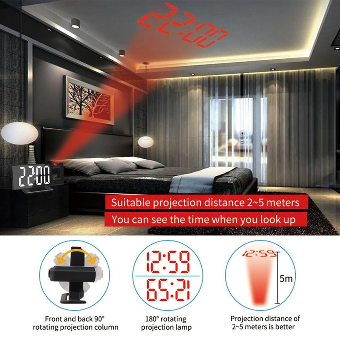 LED Mirror Screen Alarm Clock with Temperature Display and Projection Function