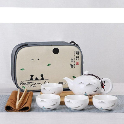 Elegant Handcrafted Ceramic Tea Set with Chic Travel Tote: Sip in Style