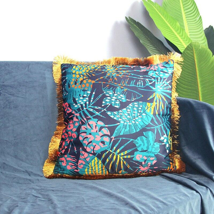 Jungle Luxe Botanical Tassel Cushion Covers: Exotic Animal & Rainforest Print