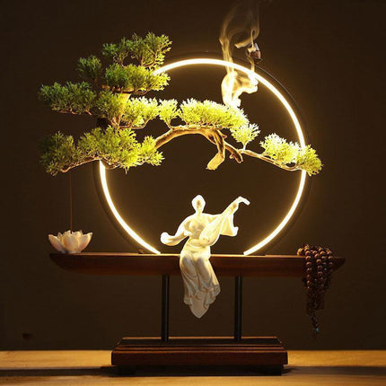 Pine Serenity LED Waterfall Incense Burner Set - Relaxing Home Accent