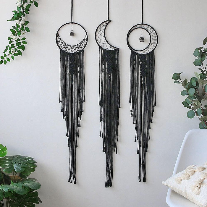 Celestial Moon Macrame Dream Catcher - Handcrafted Boho Home Decor