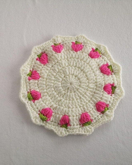 Adorable Strawberry Knit Coaster Set - Whimsical Table Protector and Home Decor Essential