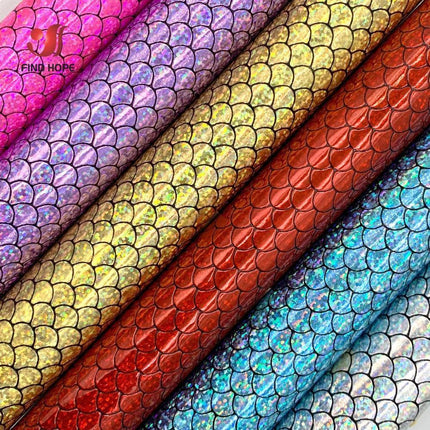 Enchanted Holographic Mermaid Scale PU Faux Leather for Creative DIY Crafts