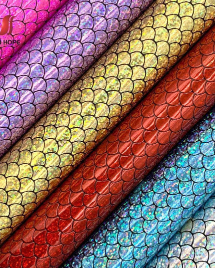 Enchanted Holographic Mermaid Scale PU Faux Leather for Creative DIY Crafts