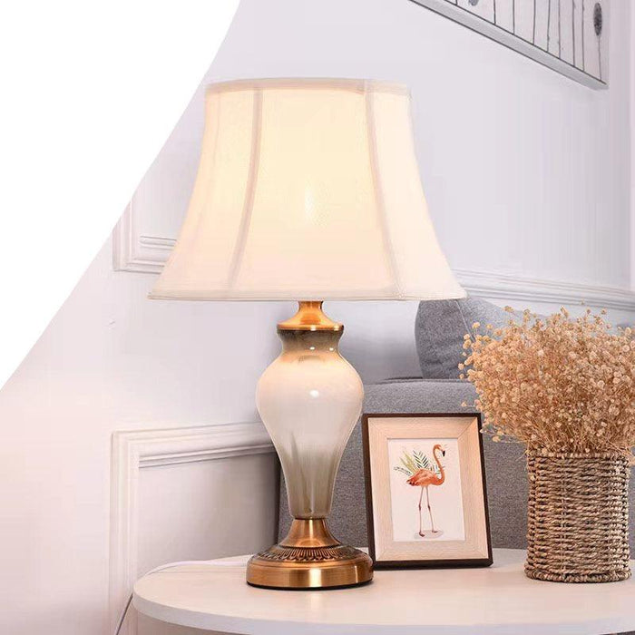 Sophisticated Metal Base Table Lamp with Fabric Shade for Elegant Home Lighting