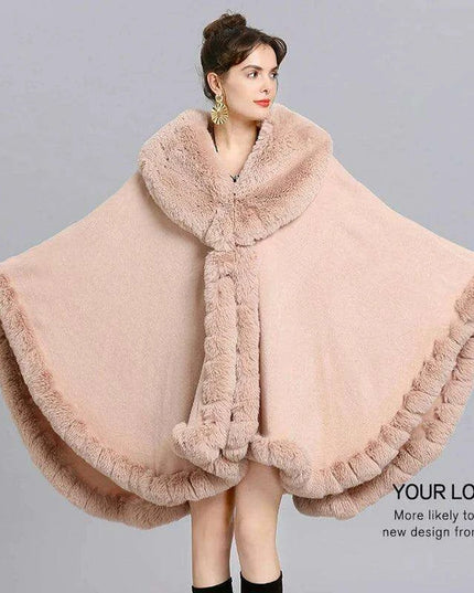 Opulent V Lapel Faux Rex Rabbit Fur Winter Cape for Women