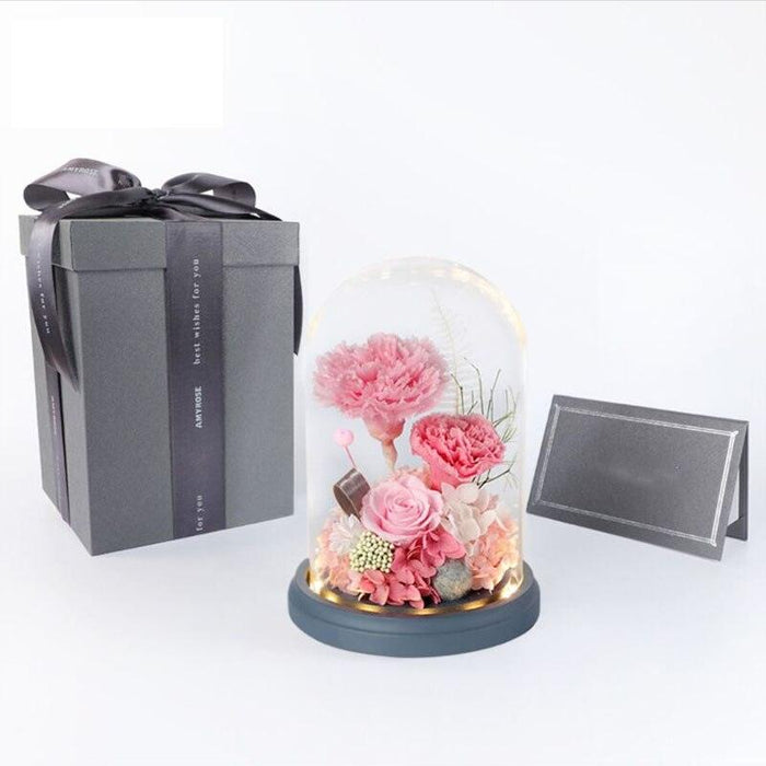 Enchanted Eternal Carnation Rose in LED Glass Dome - Romantic Valentine's Day Gift of Timeless Dried Blooms