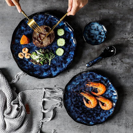 Sophisticated Blue Ceramic Tableware Set - Elevate Your Dining Experience with Elegance