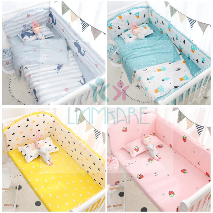 Breathable Cotton Baby Crib Bumper Pads Set - 6-Piece Safe Bumper Guards and Rail Padding