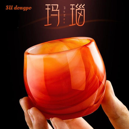 Artisanal Chinese Agate Jade Porcelain Tea Cups - Handcrafted Elegance for Your Tea Experience