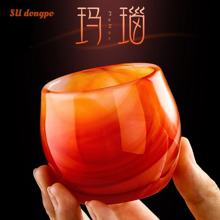 Kireiina Handmade Agate Jade Porcelain Teacups Chinese Style Tea Bowls