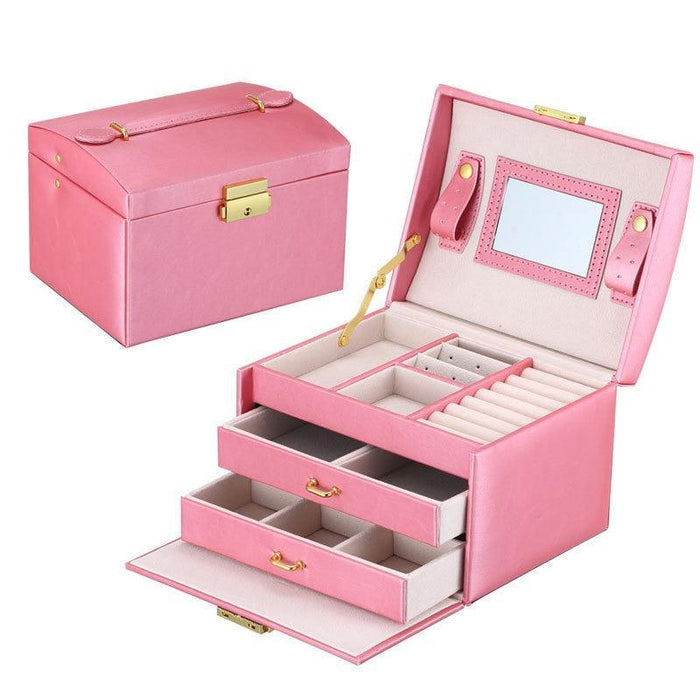 Chic Three-Layer Girls' Travel Jewelry Case with Mirror and Extendable Storage