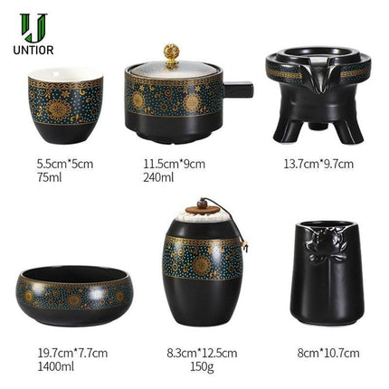 Elegant Ceramic Tea Set with Innovative Anti-Scald Rotating Teapot