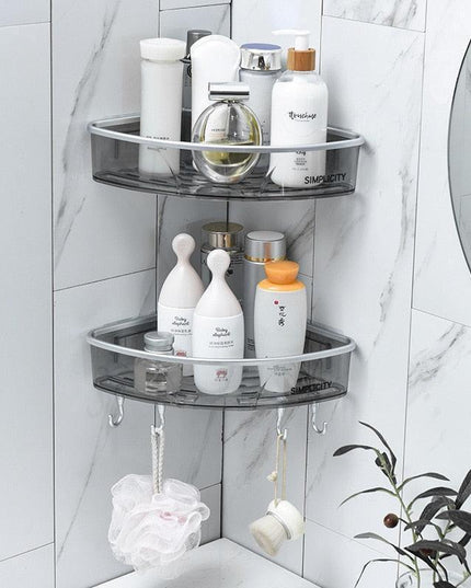 Modern Gray Triangular Bathroom Storage Rack - Sleek Plastic Organizer Solution