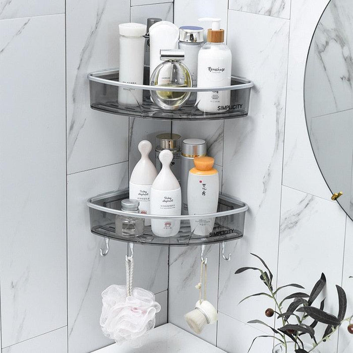 Punch-Free Triangular Bathroom Shelf Organizer - Gray Plastic Storage Rack