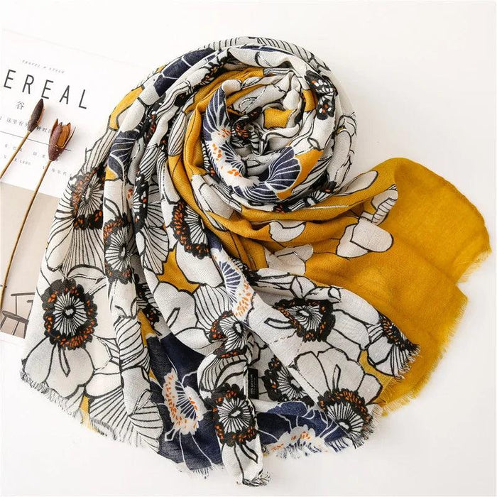 Blue Porcelain Print Cashmere Blend Shawl Wrap - Stylish Versatility for Every Event